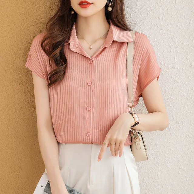 Summer Draping White Short sleeved Shirt Women's Lightweight Slim fit Slimming OL Chic Top Red - Shop at LoveMi