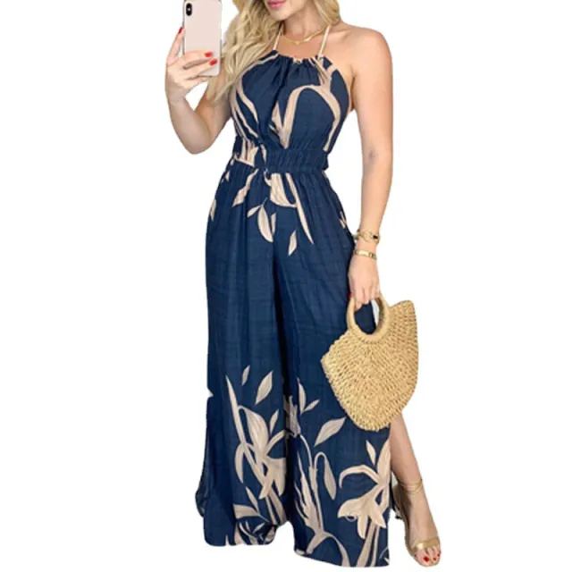 Halter Positioning Printing Jumpsuit - Shop at LoveMi