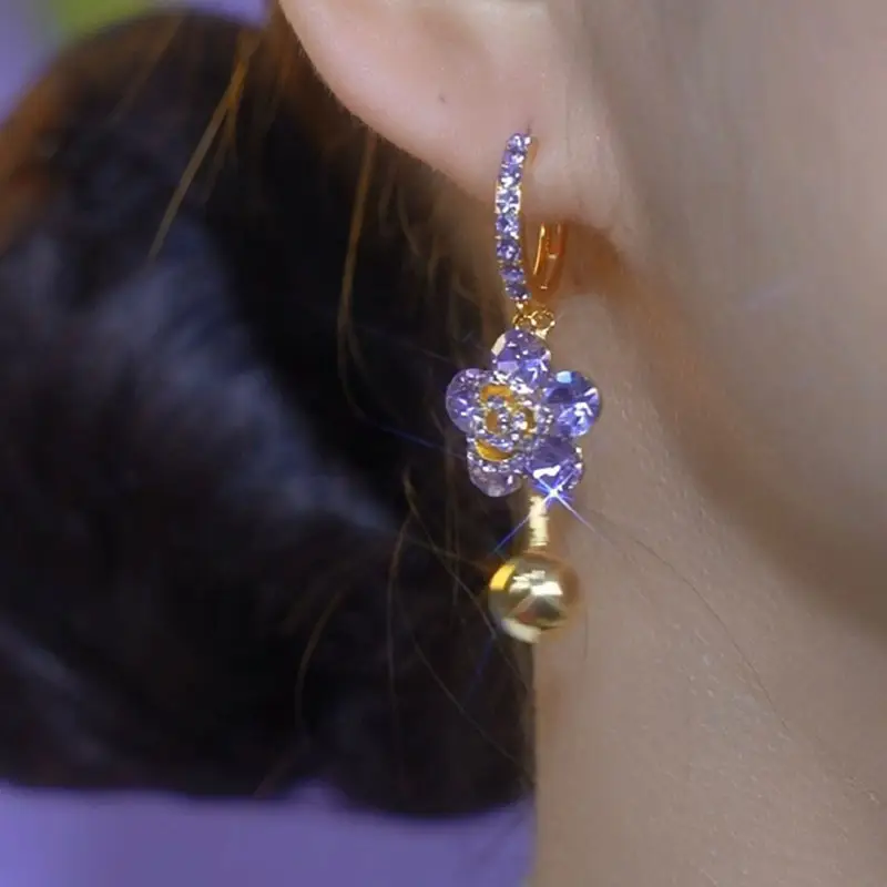 Light Luxury Exquisite And Versatile Purple Zircon Flower Ear Clip