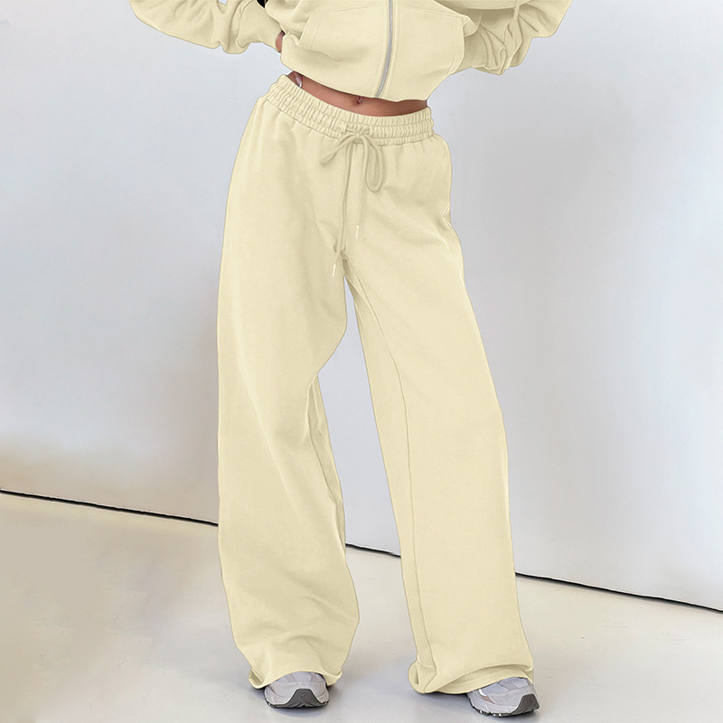 Fashion Casual Loose Drawstring Tight Waist Solid Color Trousers - Image 1