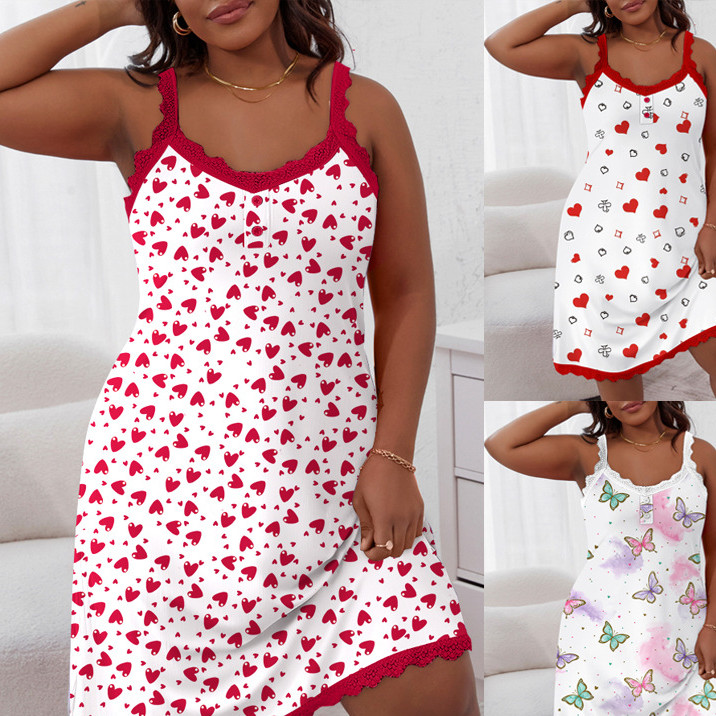 Women's Fashion Casual Spaghetti-strap Floral Print Nightdress
