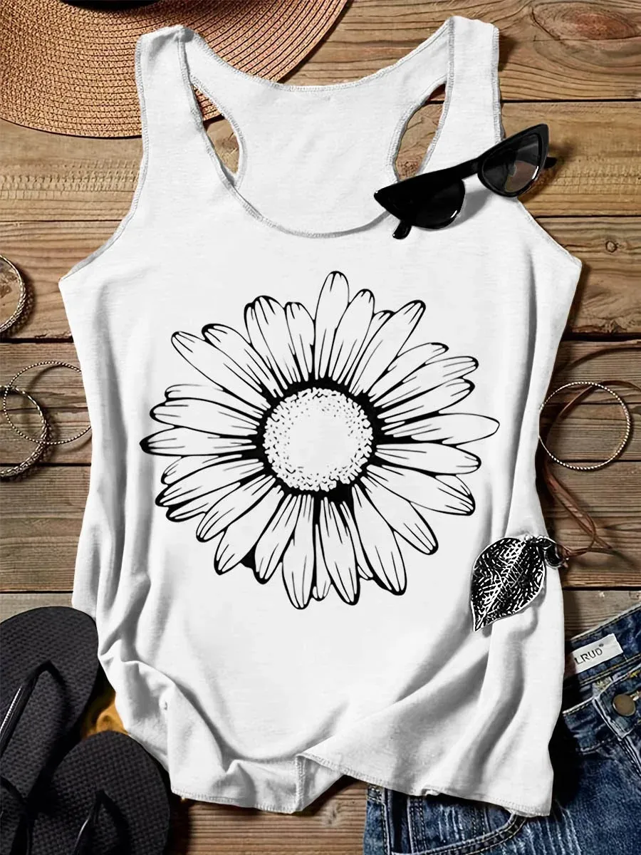 202 Casual Round Neck Narrow Edge Top Loose Sports Pattern Digital Printing Vest Women's Clothing - G45Z862