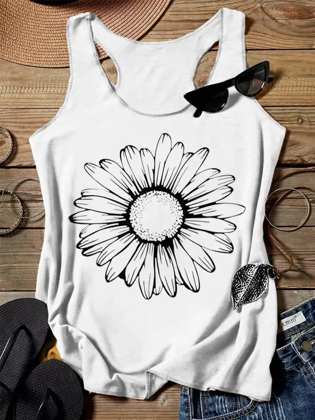 202 Casual Round Neck Narrow Edge Top Loose Sports Pattern Digital Printing Vest Women's Clothing G45Z862 M - Shop at LoveMi