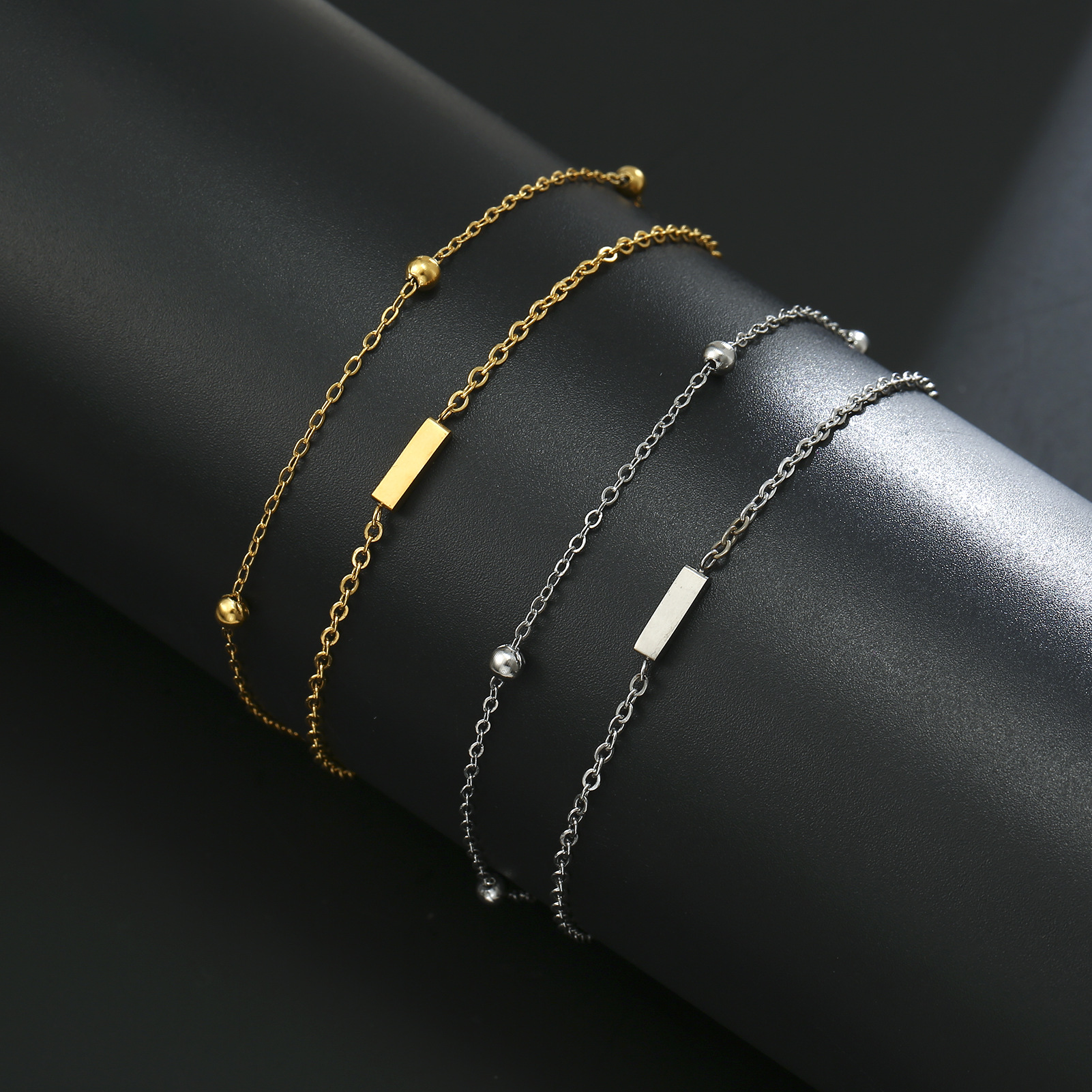 Cut Titanium Steel Double-layer Chain 26 Letters Pendant Bracelet