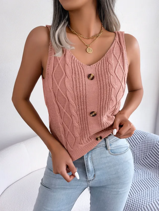 V neck Buttons Plait Cardigan Knitwear Pink - Shop at LoveMi