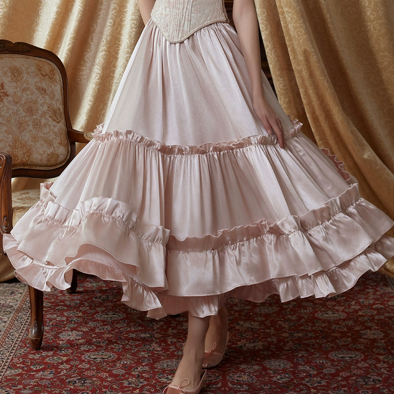 French Royal Style Jacquard Fishbone Corset Ruffled Satin Skirt Suit