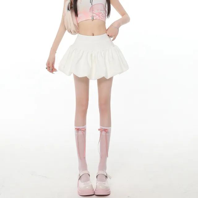 Ballet style White Bud Skirt For Women Sweet And Chic High waisted A line Skirt For Summer French style Fluffy Bubble Skirt White - Shop at LoveMi