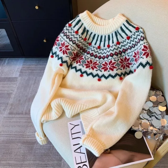 Vintage Sweater Lazy And Loose Feeling Beige - Shop at LoveMi