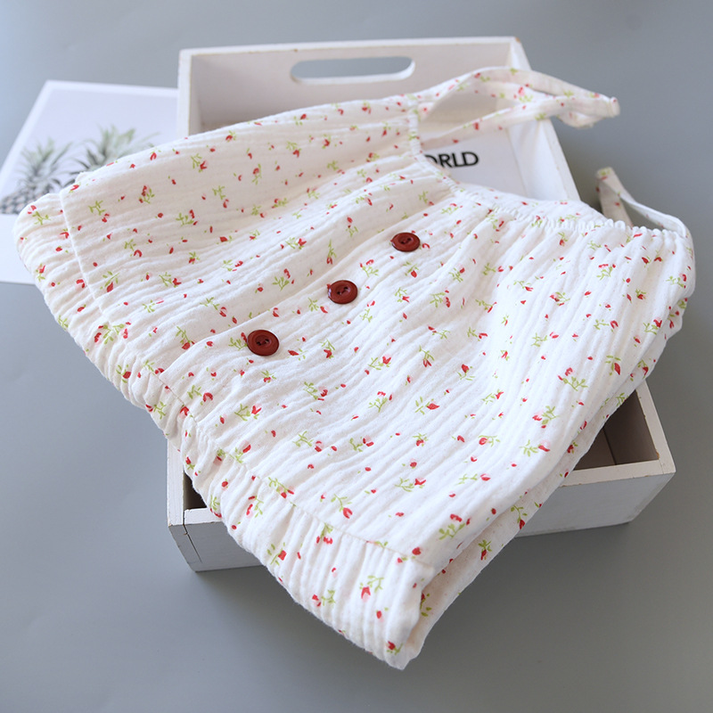 Women's Loose All Cotton Crepe Nightdress With Suspenders