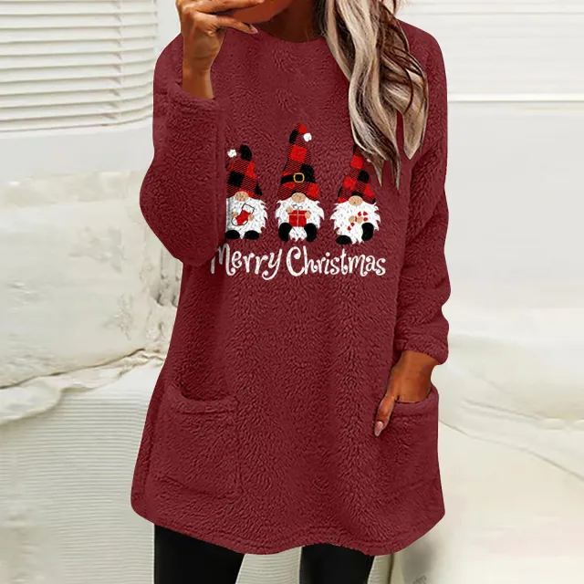 Christmas Letter Printing Round Neck Loose Long Sleeves Pocket Fleece Sweatshirt Red - Shop at LoveMi