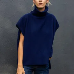 Women's Turtleneck Sleeveless Top Fashion Casual Sweater - Dark Blue - View 1