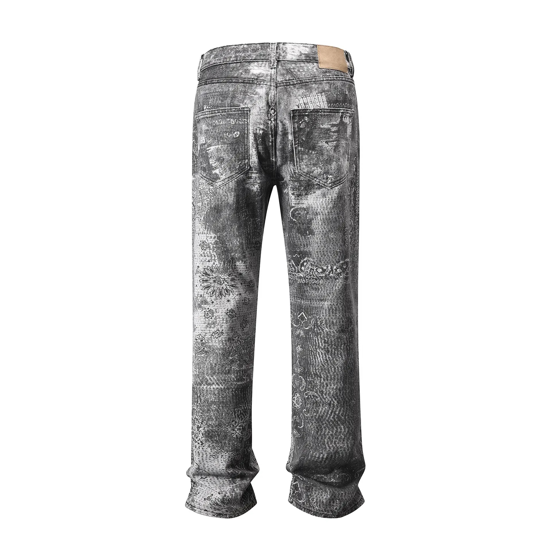 High Street Washed Loose Wide Leg Profile Digital Printed Boro Jeans