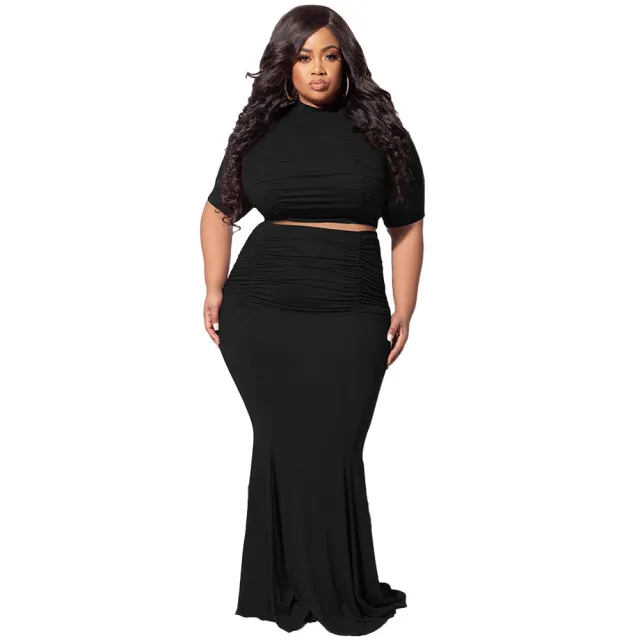 Midriff Outfit Plus Size Women's Two piece Suit Black - Shop at LoveMi