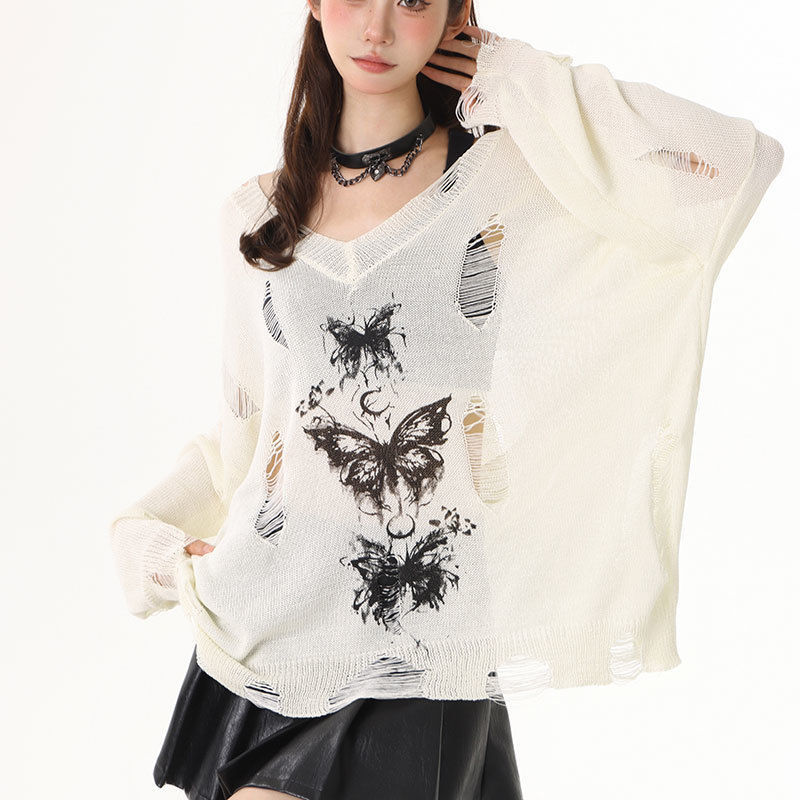 Fashion Graffiti Butterfly Hollow T-shirt