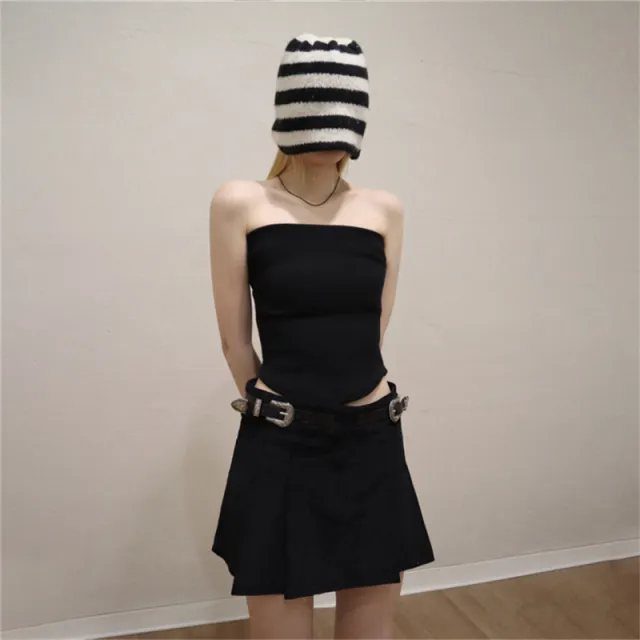 Women's Fashion Pure Color Tube top Vest Outer Tops Black - Shop at LoveMi