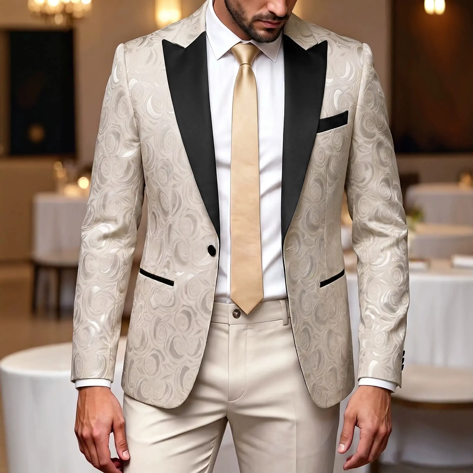 Mens Elegant Jacquard Formal Suit