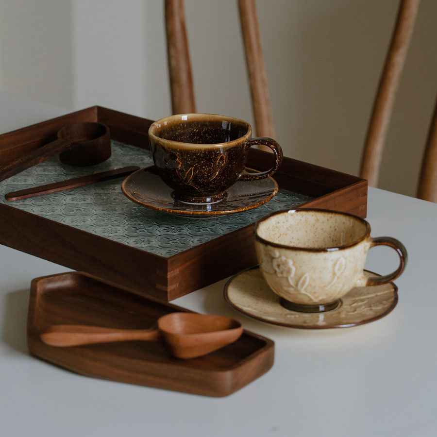 Embossed Flower Ceramic Coffee Set