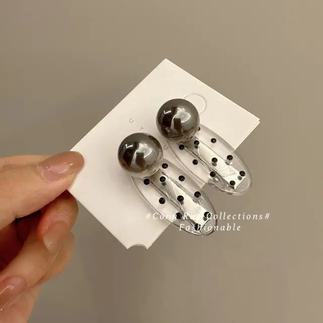 Bangs Broken Hair Oval Barrettes A Pair Of Gray Peas - Shop at LoveMi