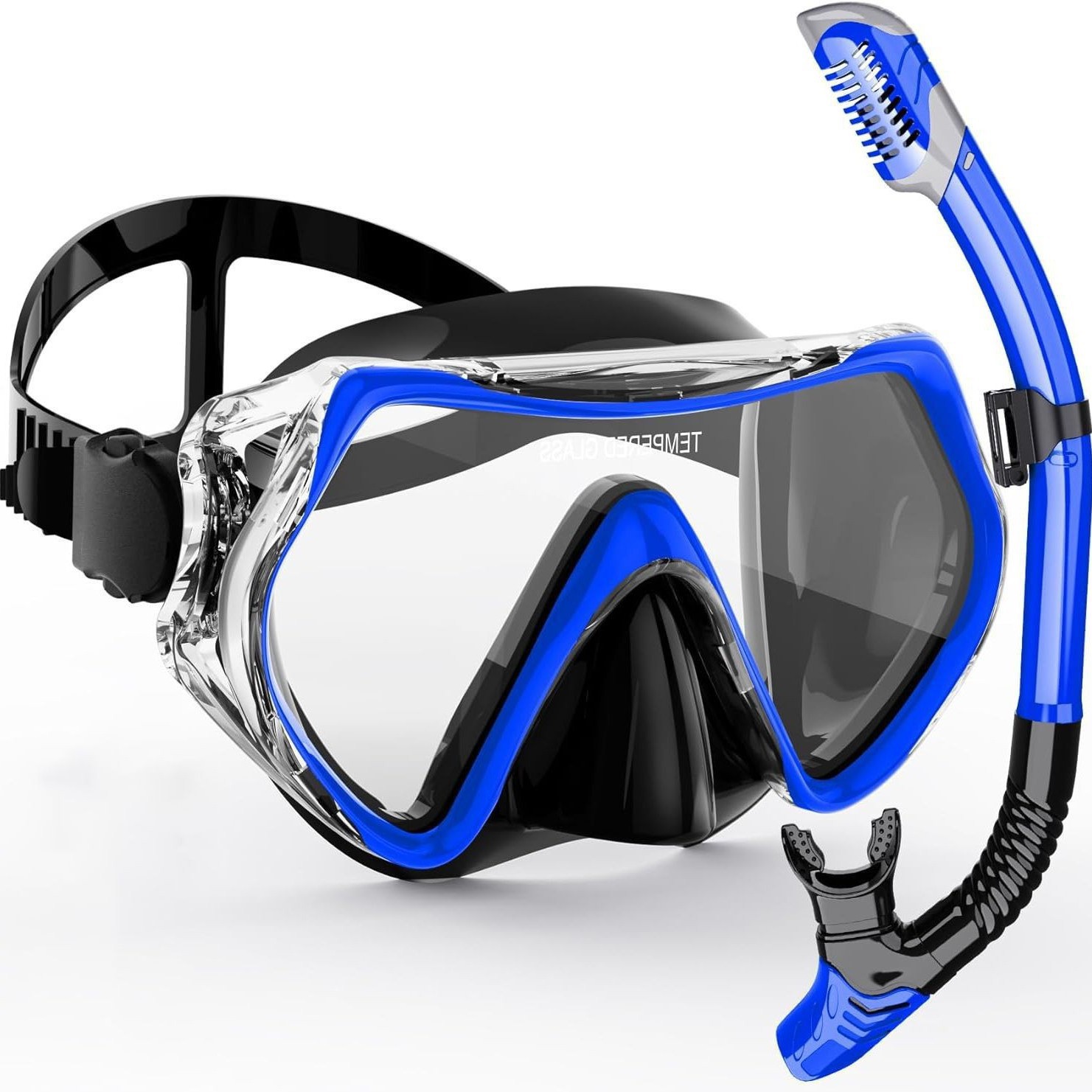 Tempered glass dry snorkel mask set (grey-free size)