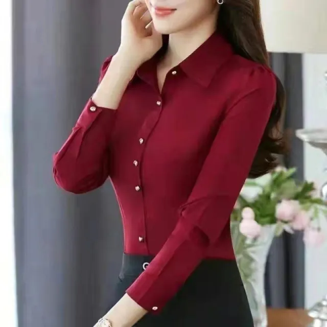 Three quarter Sleeve Slimming Shirt Women's Long Sleeve Plus Size Red - Shop at LoveMi