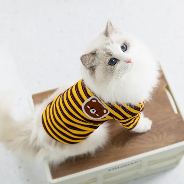 Spring And Autumn Thin Striped Two Feet Apparel Cat Kittens Air conditioned Room Home Clothes Small Dog Dog Pet Clothes Rock Yellow - Shop at LoveMi