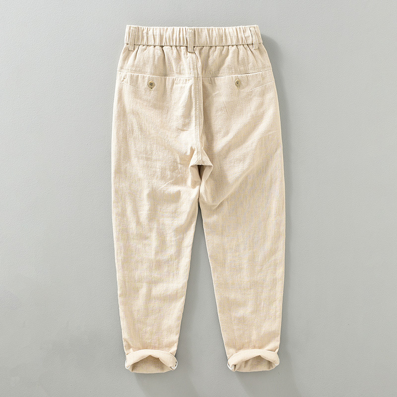 Japanese-style Retro Ramie Casual Pants Men's Spring Solid Color Breathable