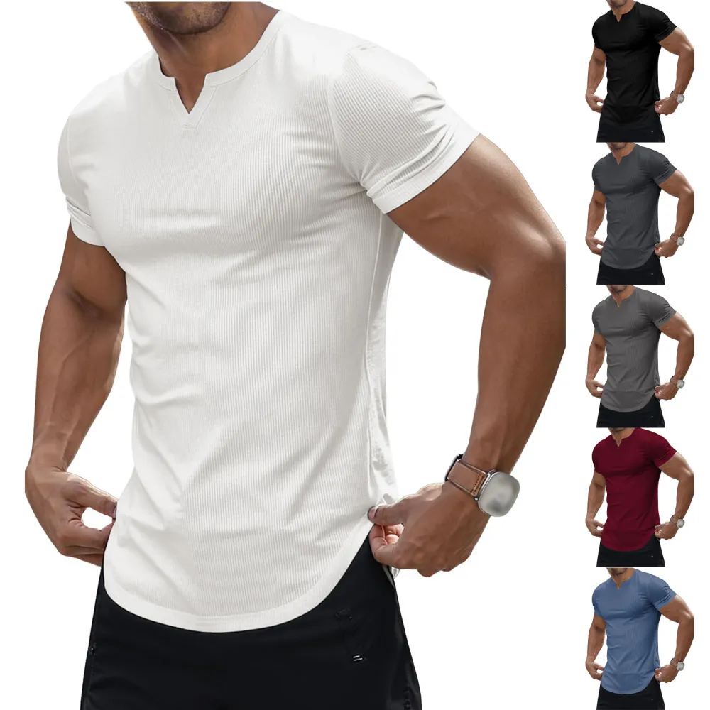 Fashion Men's Sunken Stripe Casual T-shirt Top