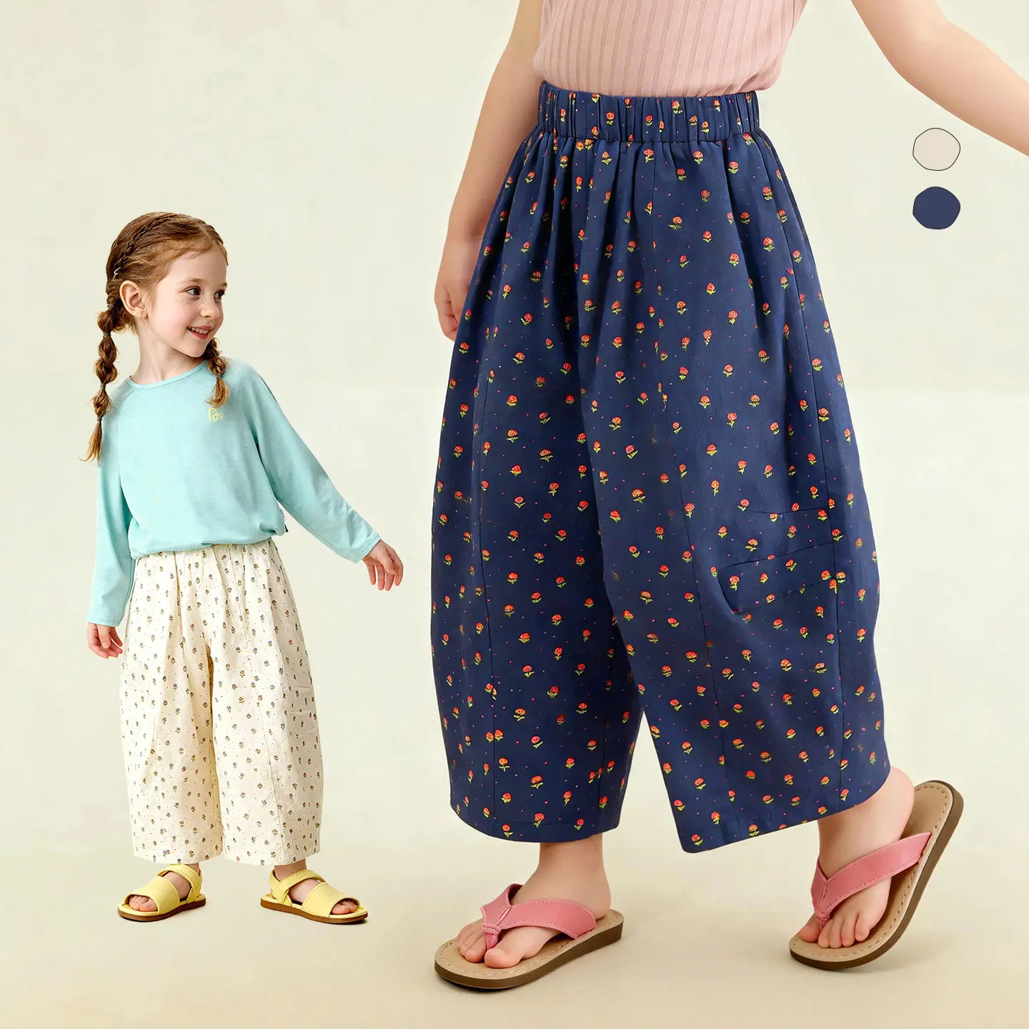 Children Summer Floral Casual Wide Leg Pants