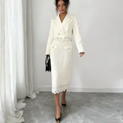 Elegant Lace-trimmed Petite Jacket And Lace Skirt Two-piece Set - Apricot - View 1