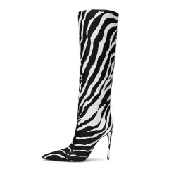 Women's Fashion Pointed Stiletto Heel Leopard Print Boots - Leopard - View 1