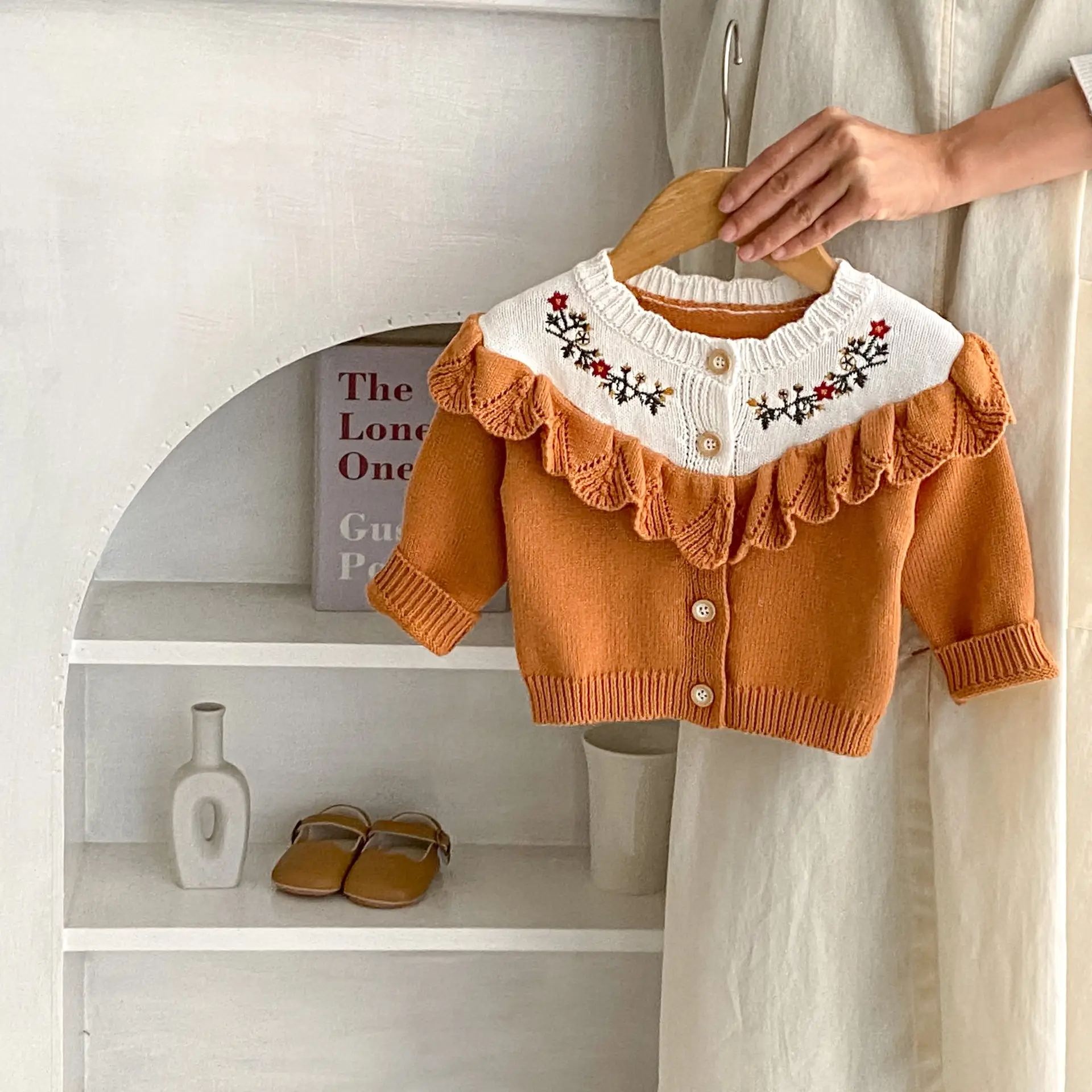 Autumn Baby Girl Cotton Yarn Knitted Lace Long Sleeve Cardigan Jacket