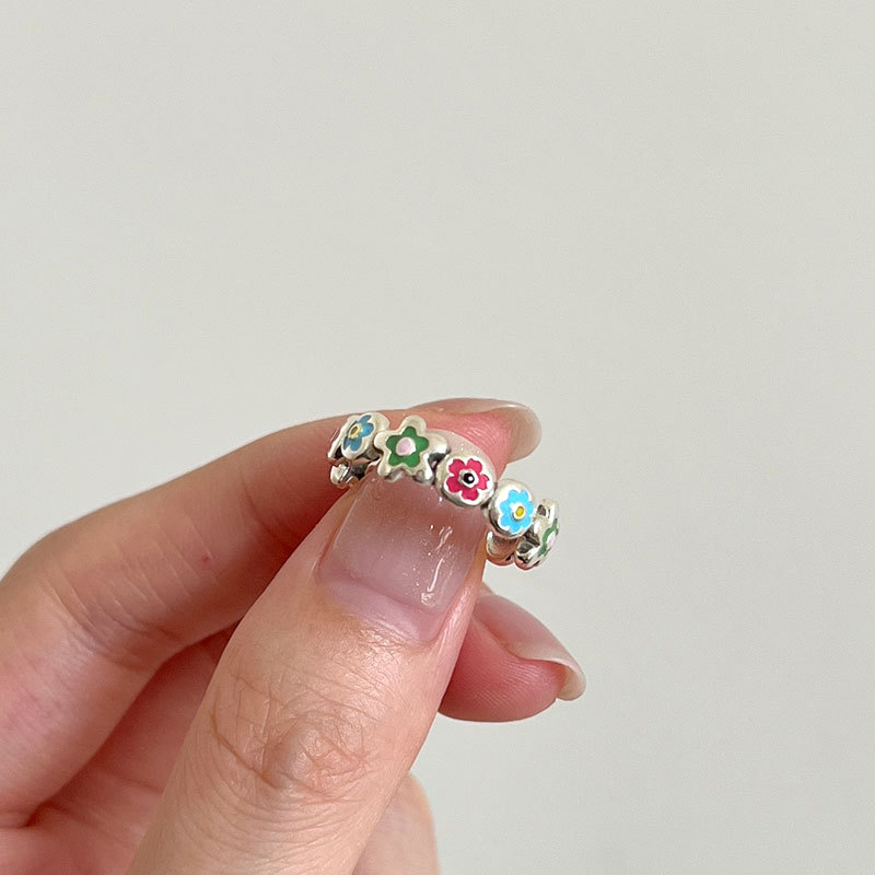 925 Sterling Silver Small Flower Ring Female Ins Special-interest Design