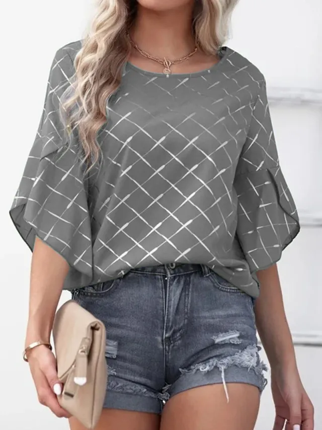 Loose Casual Ruffle Sleeve Top T shirt Gray - Shop at LoveMi