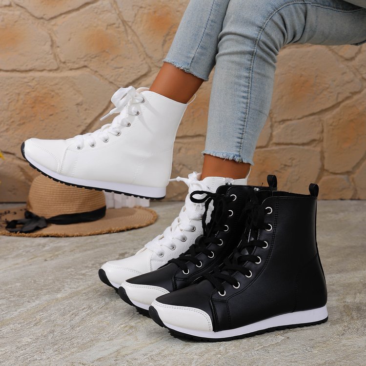 Womens Stylish Side-zip Flat Ankle Boots