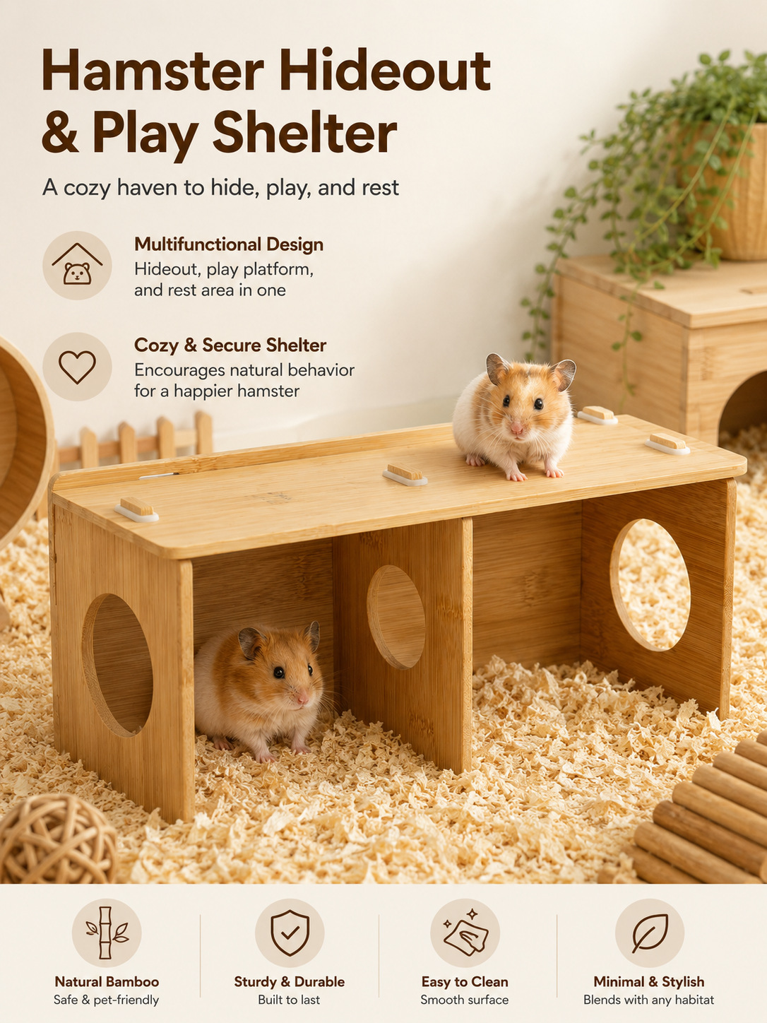 Hamster Squirrel Solid Wood Hideout Hedgehog Wooden House detail photo 7