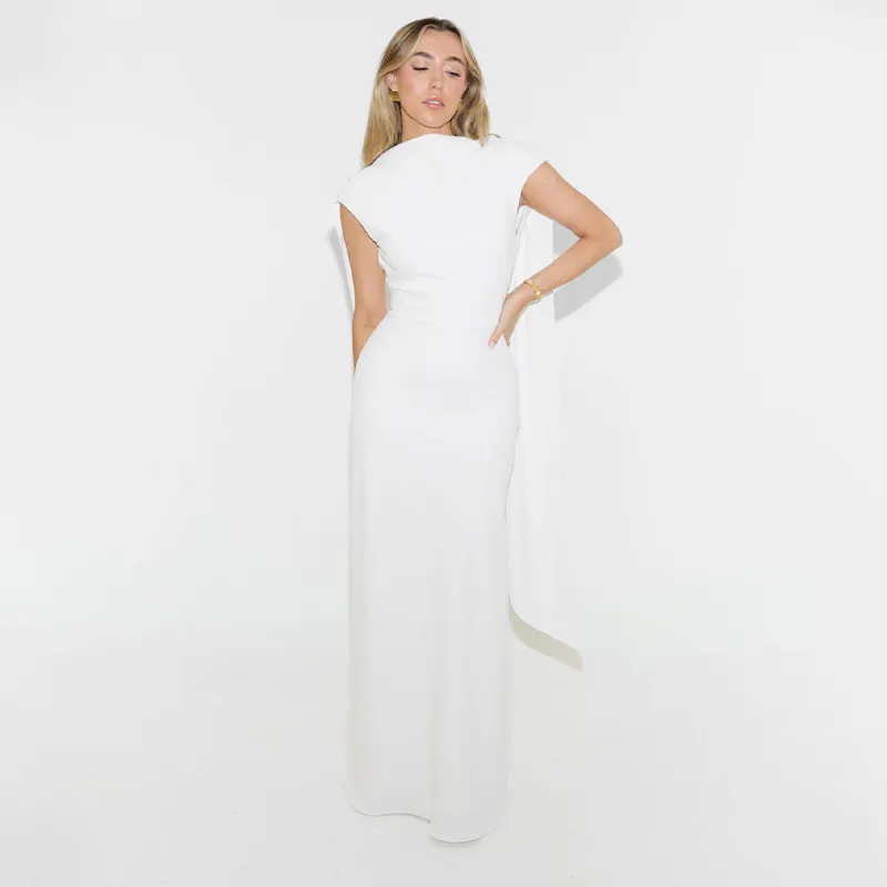 Women's New Solid Color Round Neck Sleeveless Backless Lace Up Dress - White