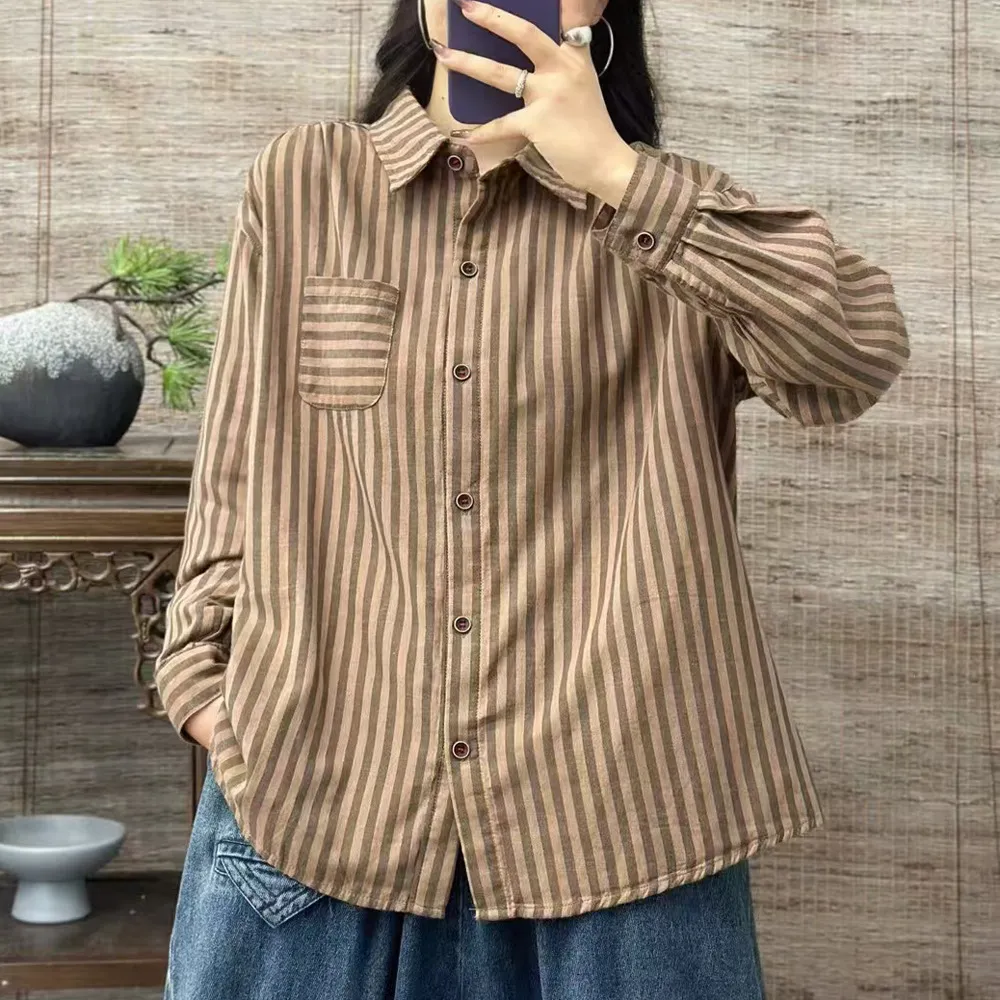 Artistic Cotton Yarn Small Plaid Shirt Women's Long Sleeve - No 5 Colour
