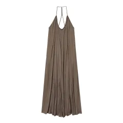 Elegant Silk Satin Texture Sling Loose Length Dress - Khaki - View 1