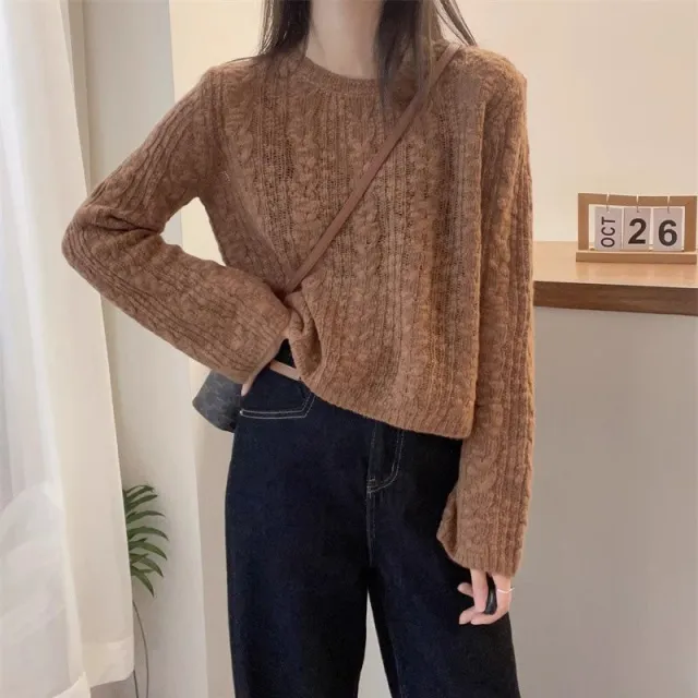 Women's Lazy Style Loose Short Soft Round Neck Sweater Caramel Color M - Shop at LoveMi