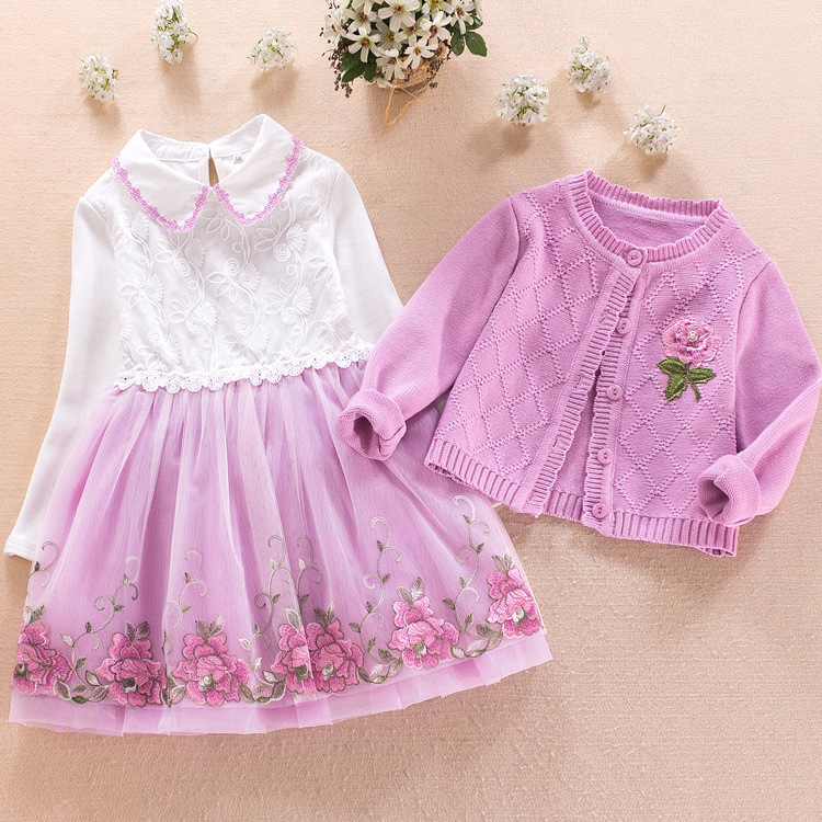 Girls' Dress Two-piece Spring Long-sleeved Sweater Princess Dress - Image 3