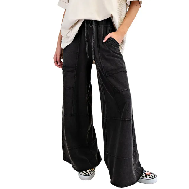 Pure Color Washed Multi pocket Slacks Black - Shop at LoveMi