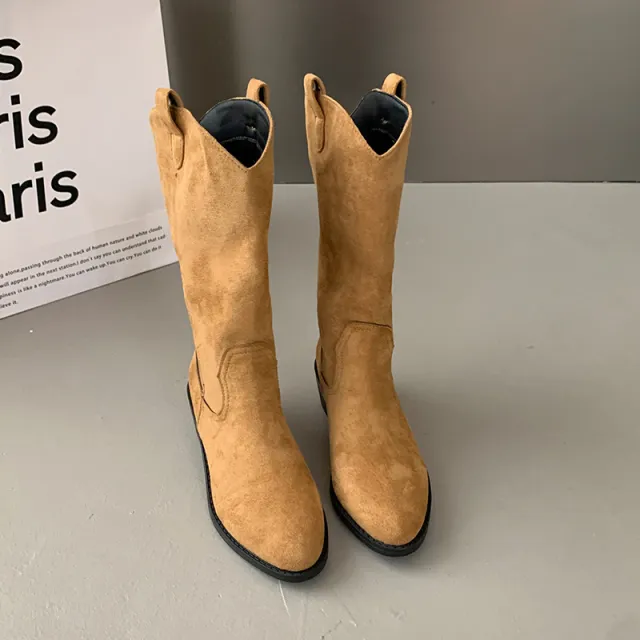 Korean Style Chunky Heel Internet Celebrity Fashion Boots Knee high Boots Camel - Shop at LoveMi