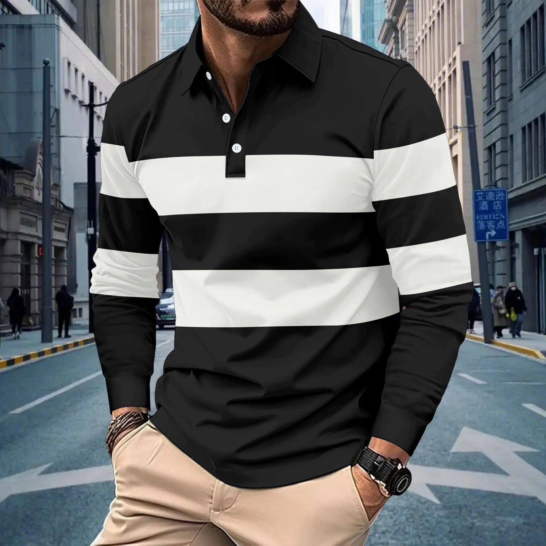 Mens Casual Striped Long-sleeve Top