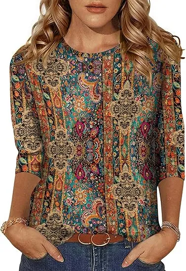 Women's Three quarter Sleeve T shirt Top Color 5 - Shop at LoveMi
