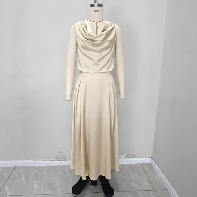 Sleeveless Scooped neck Top Paired With A Pleated Skirt Apricot - Shop at LoveMi