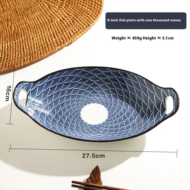 Home Steamed Fish Plate Creative Oval Dish Thousand Layer Wave - Shop at LoveMi