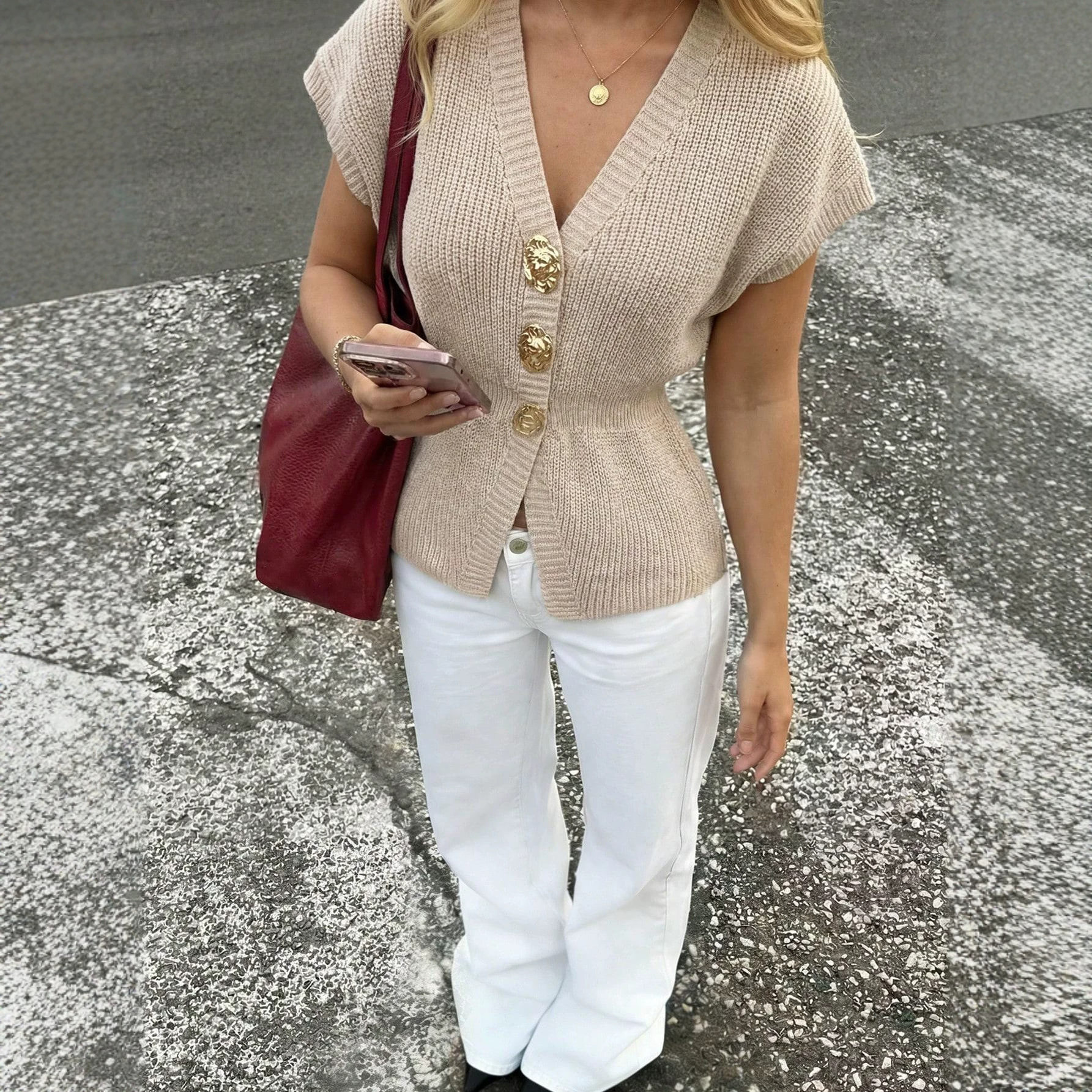 Womens Solid-color Raglan-sleeve Knitted Cardigan