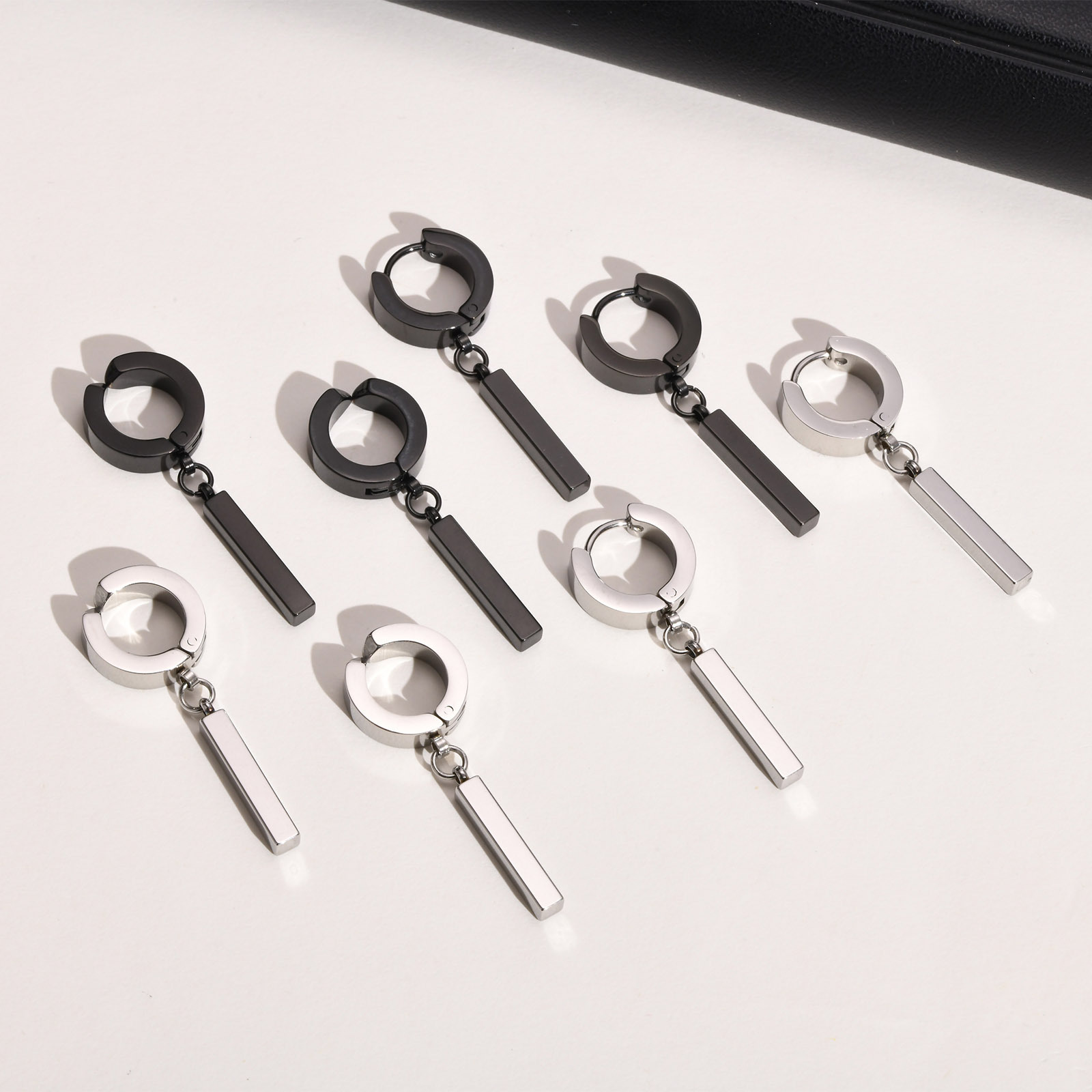 Stainless Steel Glossy Rectangular Geometric Eardrops Ear Clips