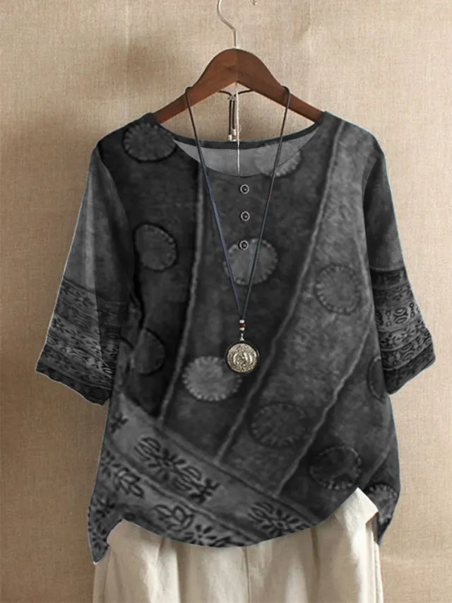 Women's Loose Fashion Loose Digital Printing Casual Top Gray - Shop at LoveMi