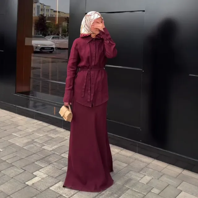 Autumn Minimalist Chic Long sleeve Lace up Maxi Dress Wine - Shop at LoveMi